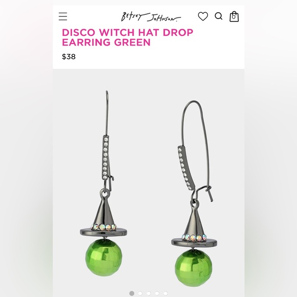 Betsey Johnson Silver and Green Witch Hat Earrings - Picture 1 of 6